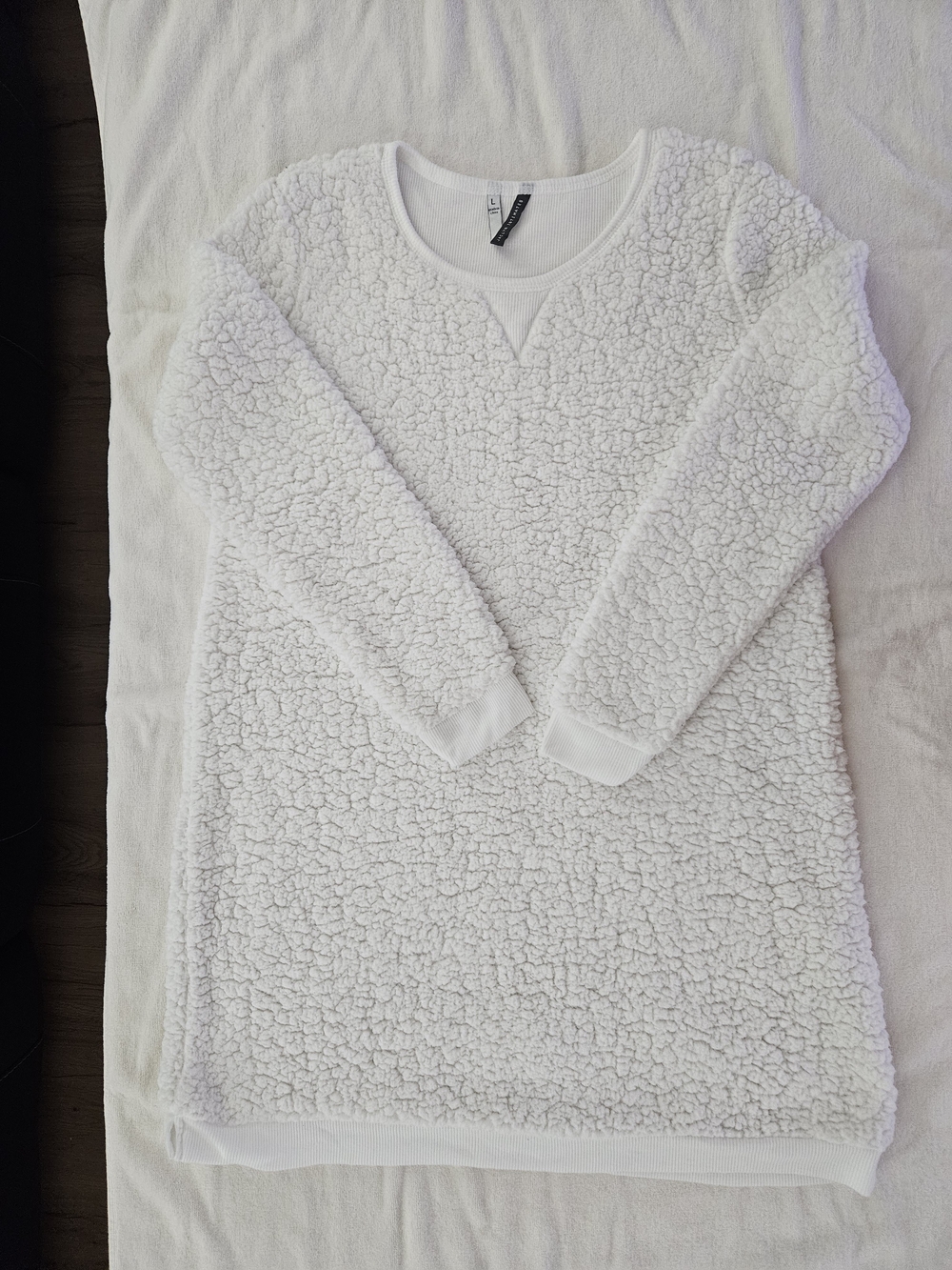 Jaclyn Intimates White Sherpa Fleece Long Sleeve Lounge Dress Sweatshirt L